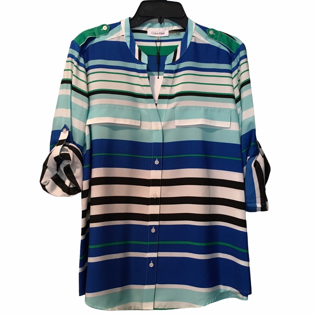 Calvin Klein Striped Button Down Top Large